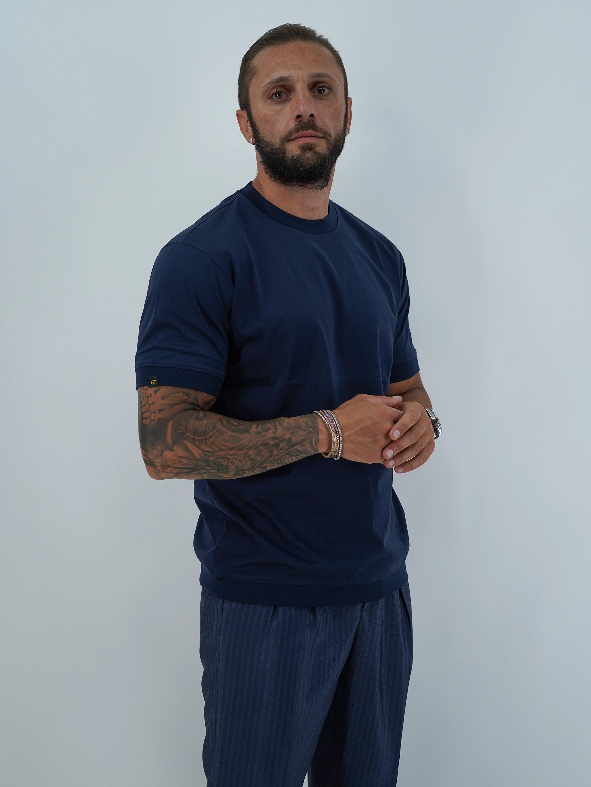 T-Shirt in Filo di Scozia | Girocollo| Blu