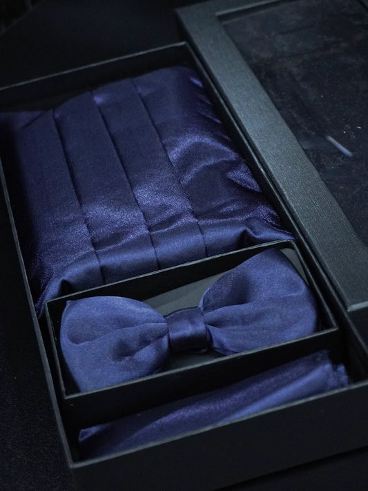 Set Cerimonia Uomo - Fusciacca, Papillon e Pochette in Raso - Blu
