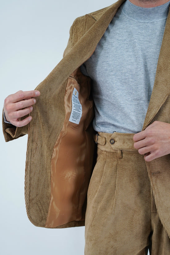 Giacca Harmonious monopetto in velluto a coste fango