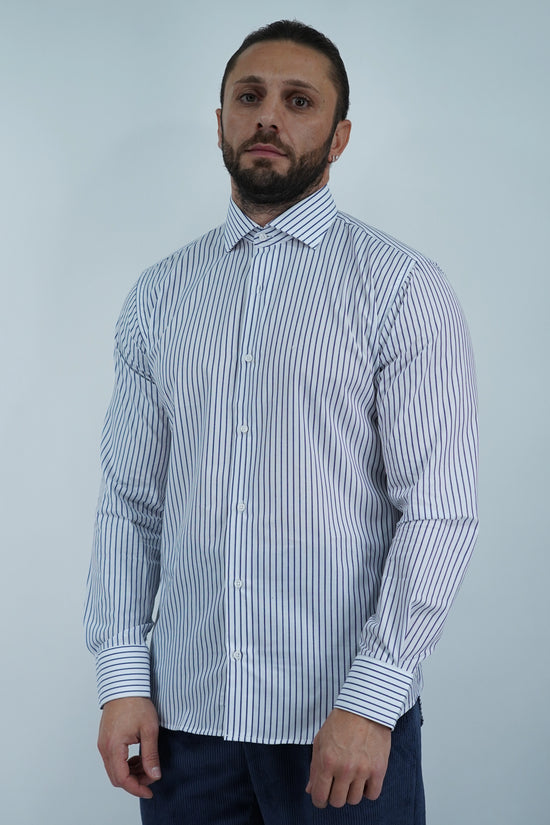 Camicia collo francese bianca rigo blu