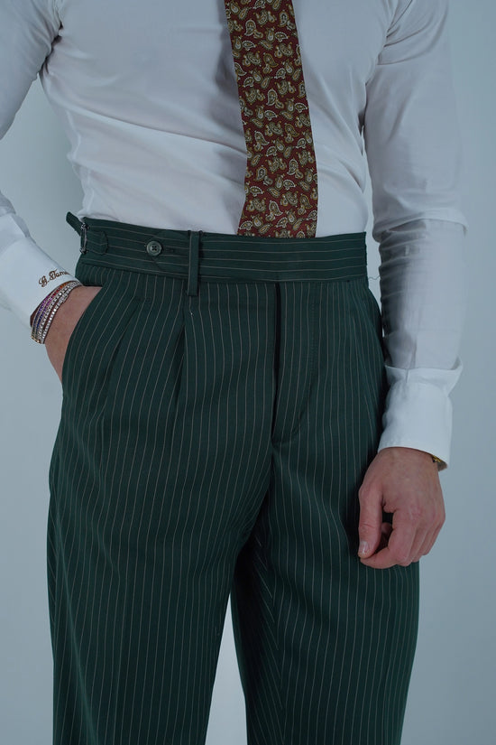 Gurkha 1 bottone - Fondo 20/23cm | Doppia Fibbia Regolabile | Verde Bottiglia Gessato