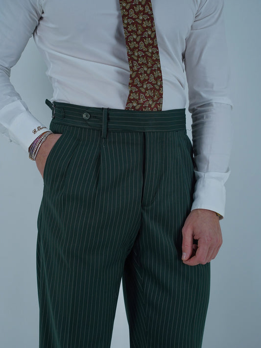 Gurkha 1 bottone - Fondo 20/23cm | Doppia Fibbia Regolabile | Verde Bottiglia Gessato