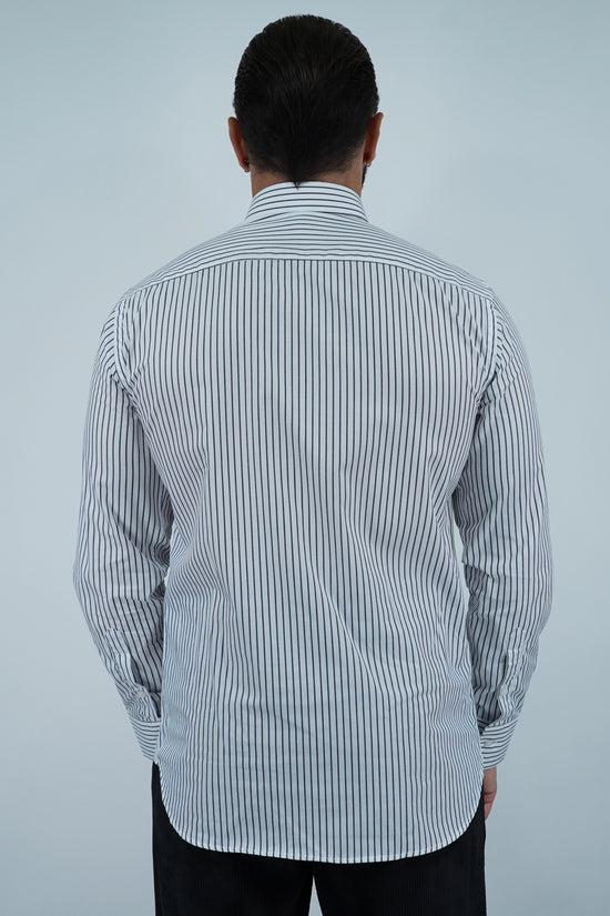 Camicia collo francese bianca rigo nero