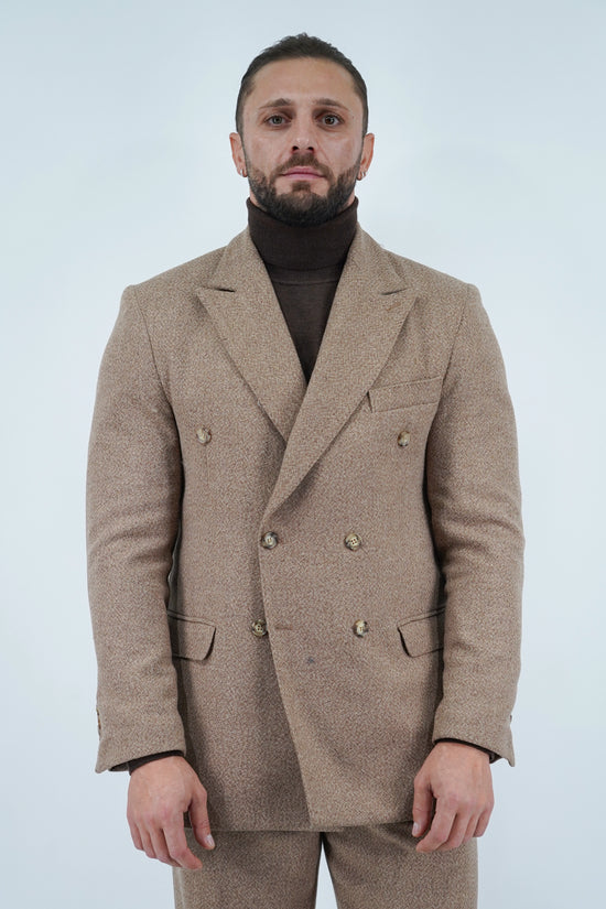 Giacca Harmonious doppiopetto in flanella argilla