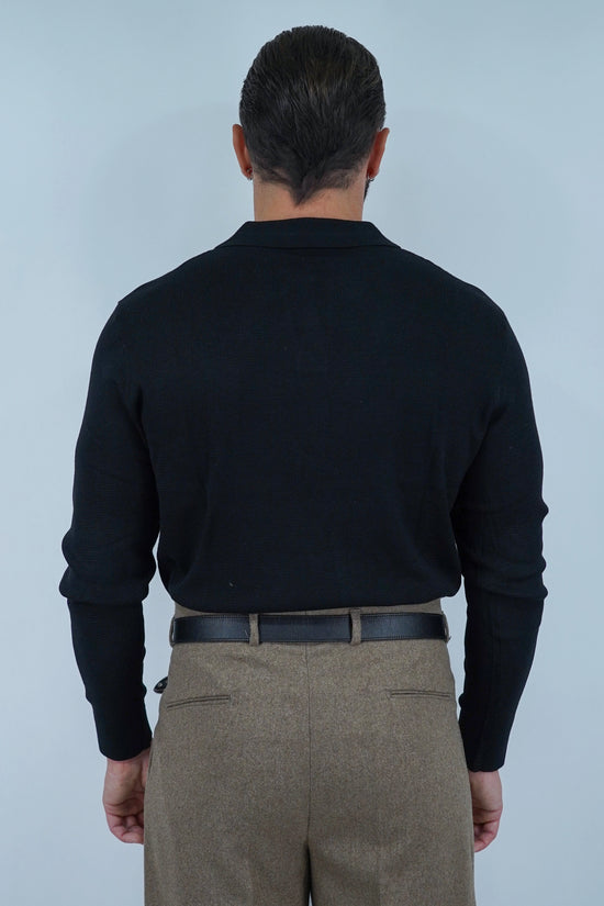 Polo senza bottoni in filo nero