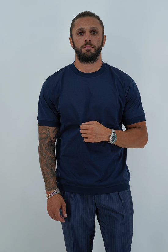 T-Shirt in Filo di Scozia | Girocollo| Blu