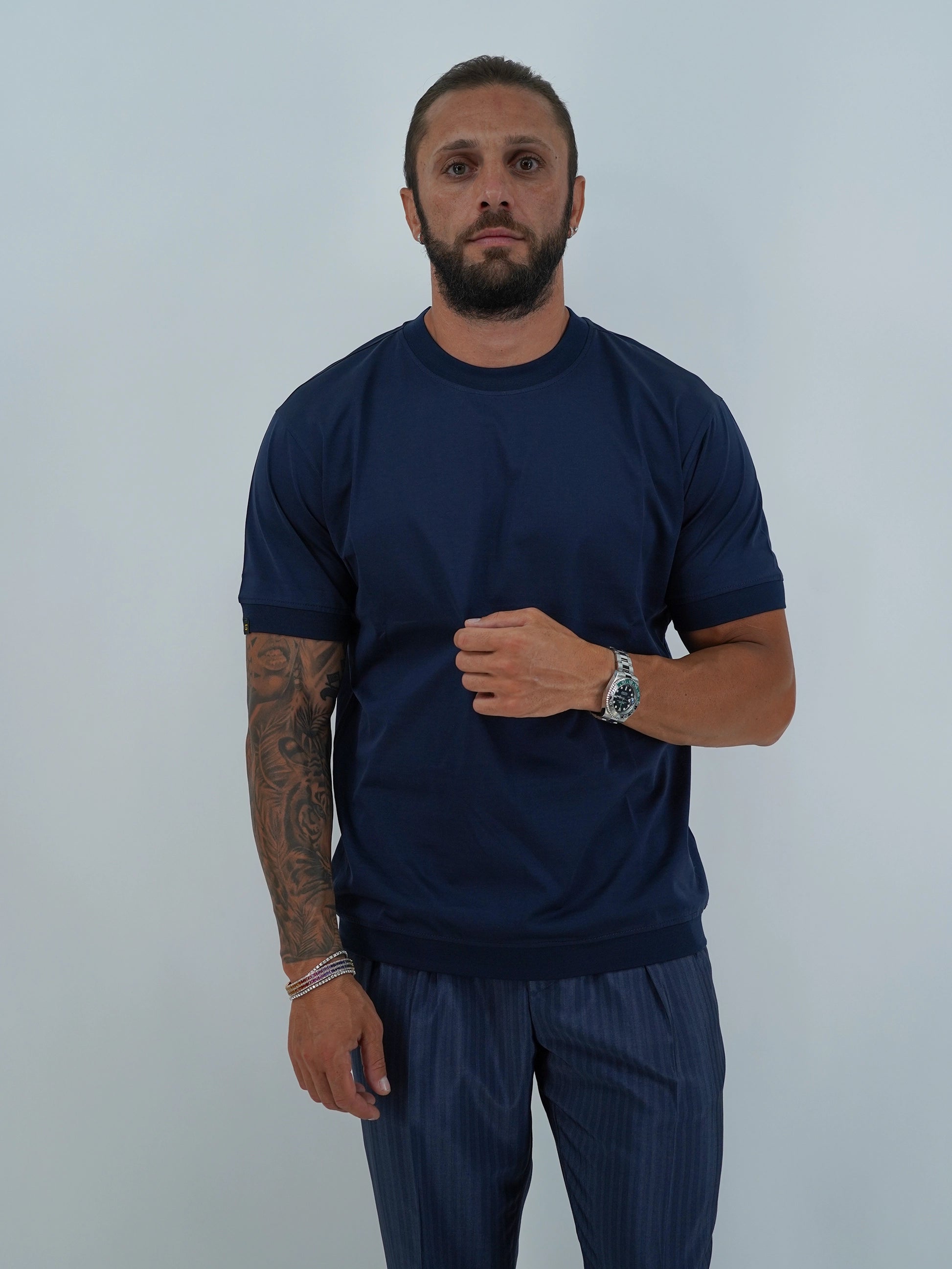 T-Shirt in Filo di Scozia | Girocollo| Blu