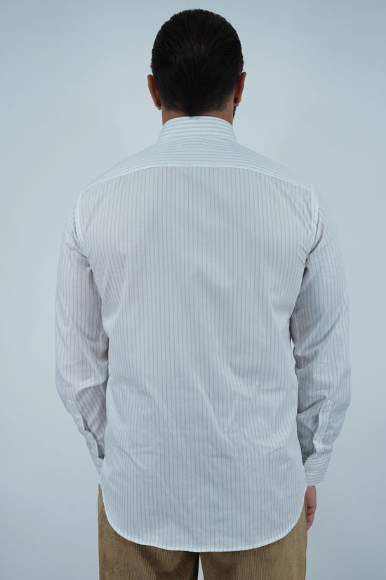 Camicia collo a vela bianca rigo beige