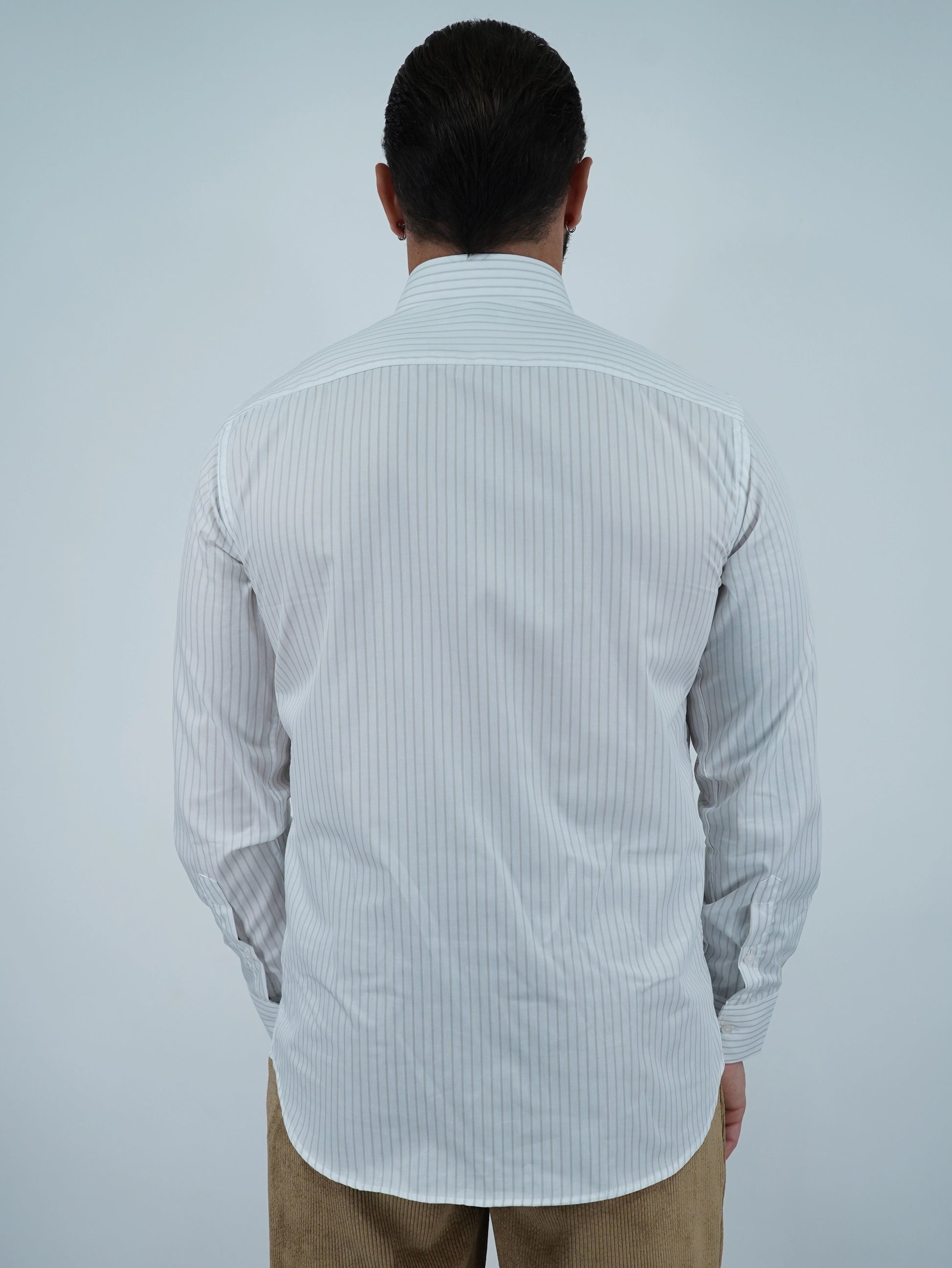 Camicia collo a vela bianca rigo beige