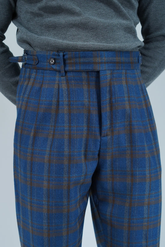 Gurkha 1 bottone con fibbie laterali stringenti Tartan Blu Check