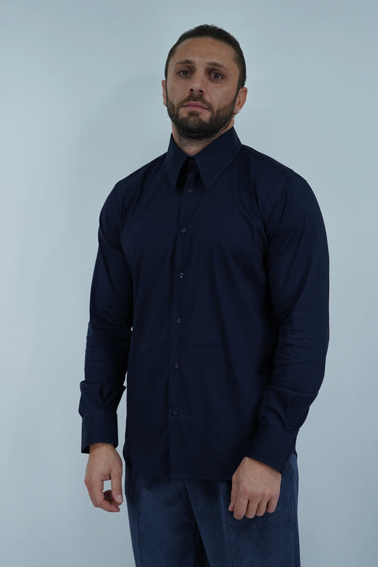 Camicia collo a vela blu