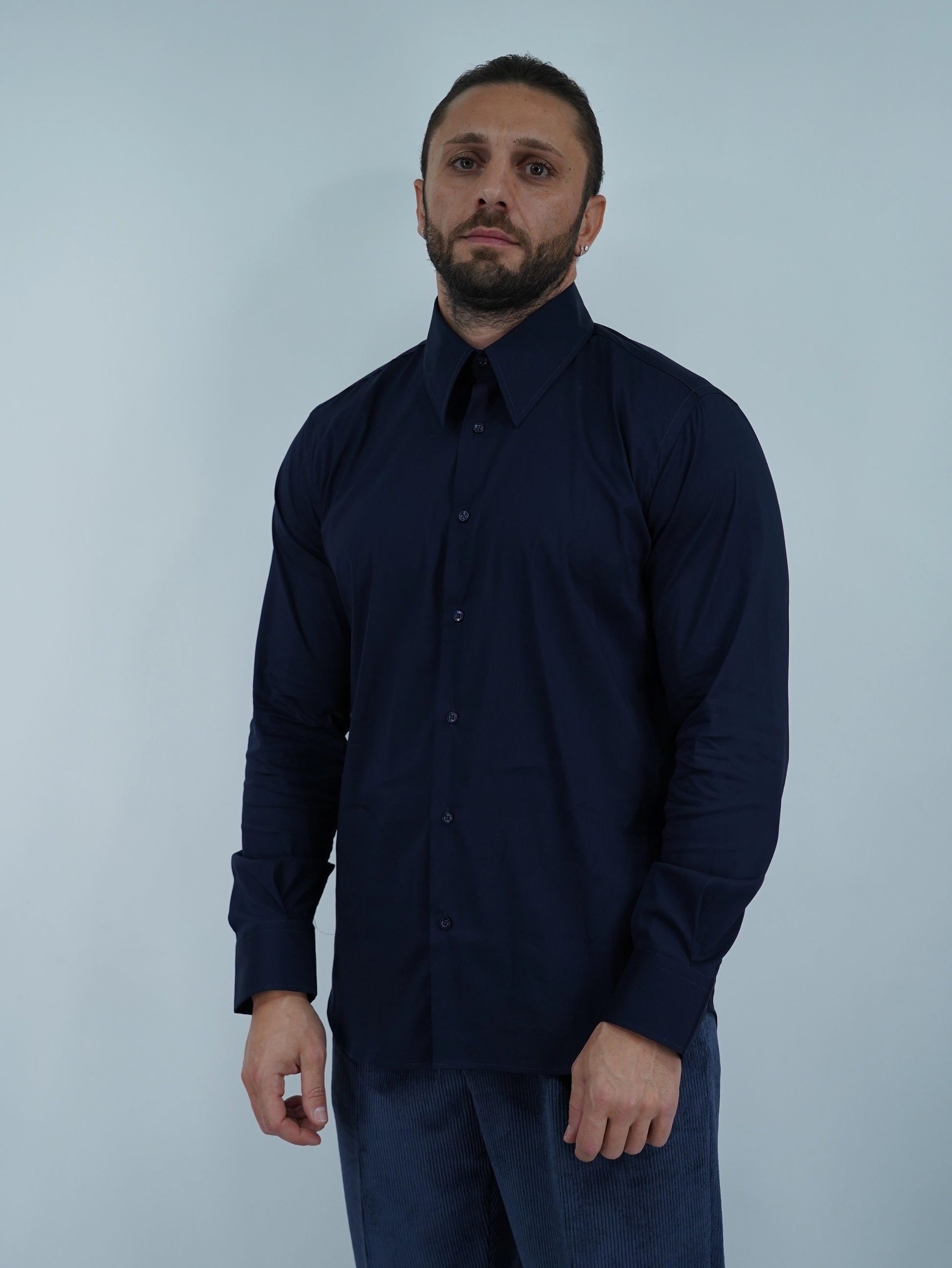 Camicia collo a vela blu