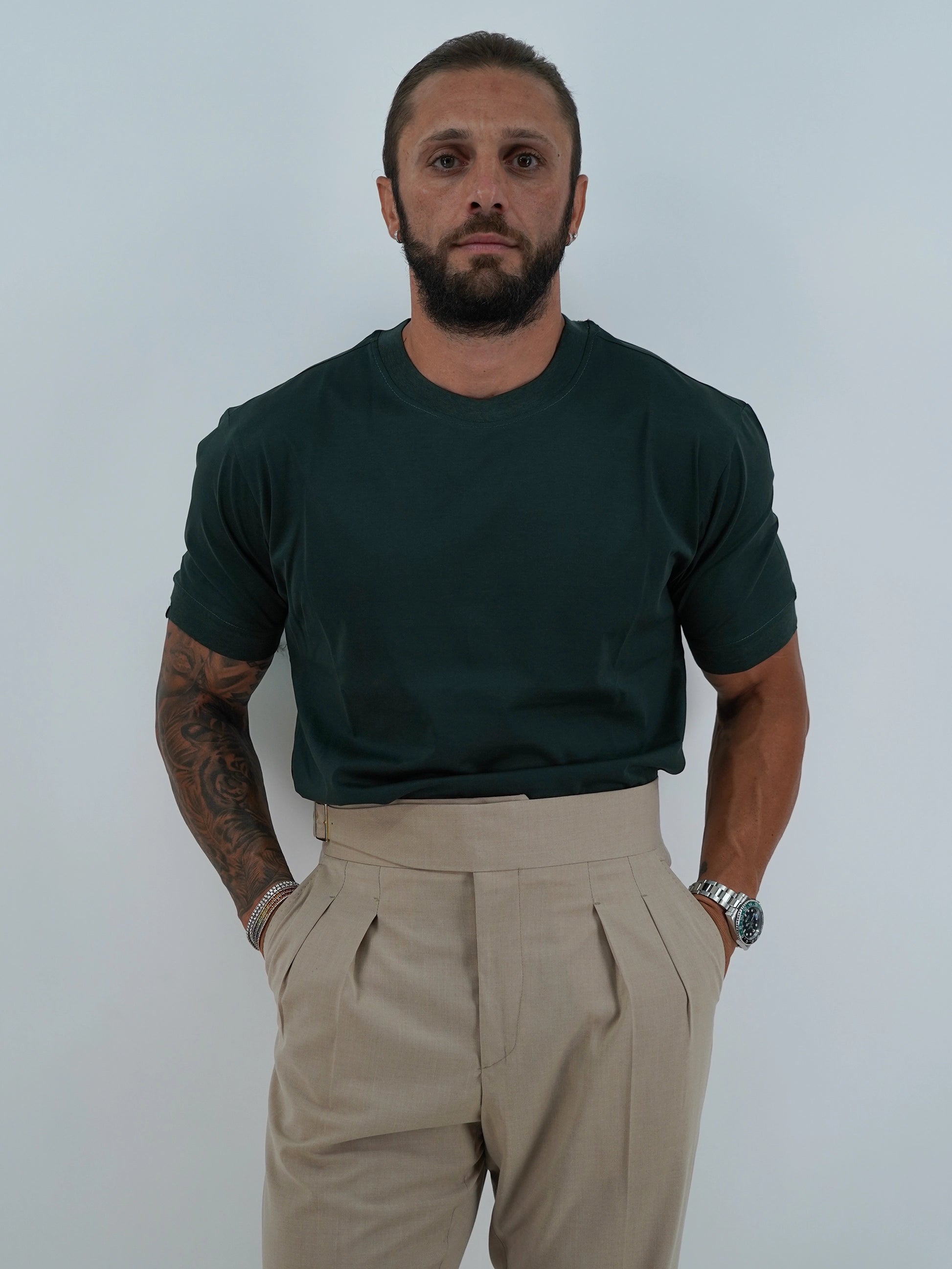 T-Shirt in Filo di Scozia | Girocollo| Verde Foresta