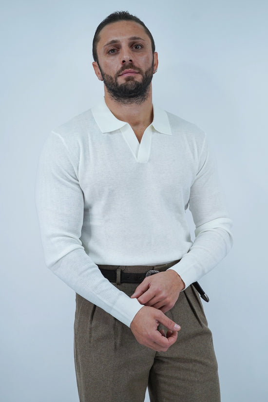 Polo senza bottoni in filo bianca