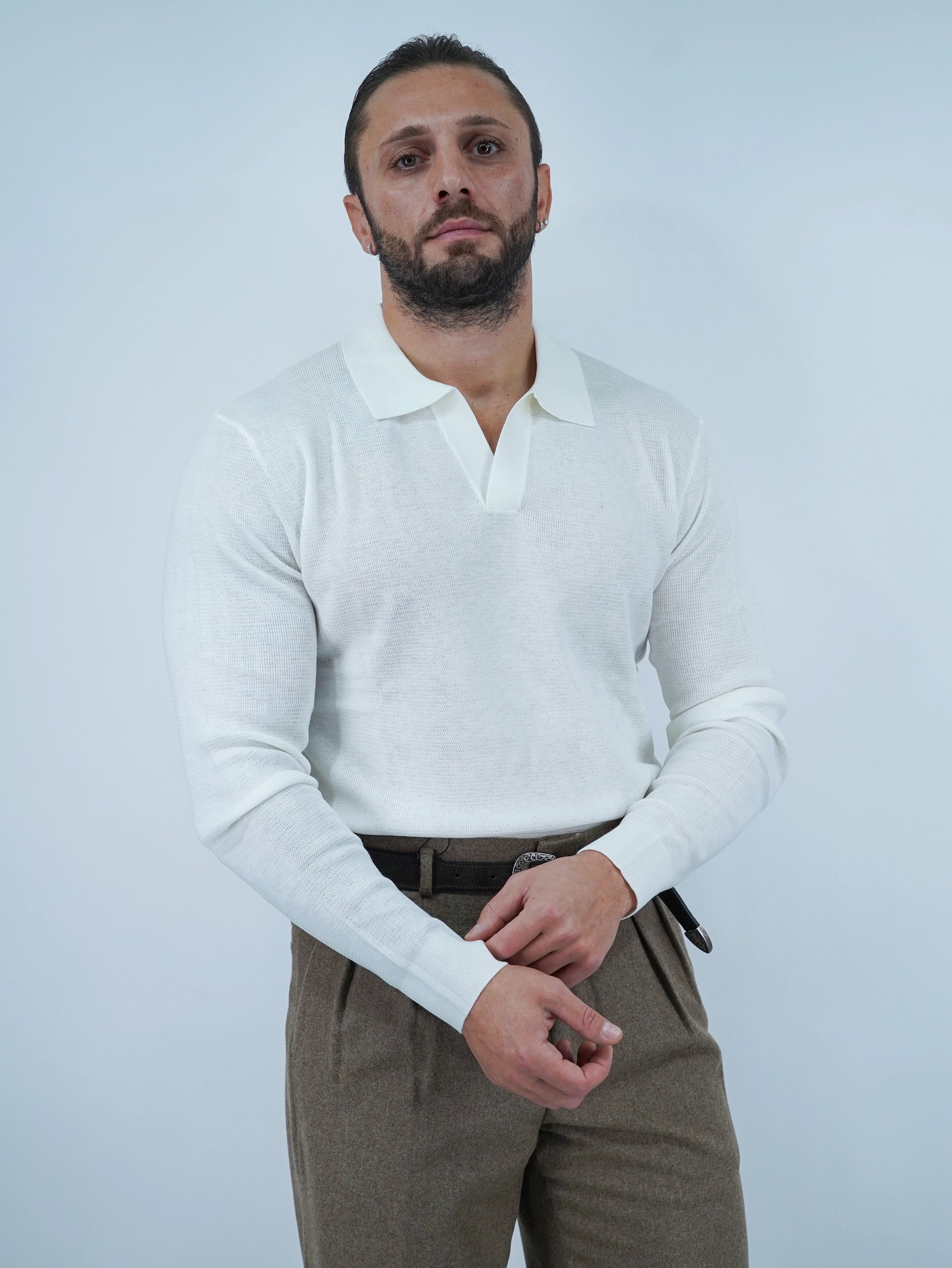 Polo senza bottoni in filo bianca