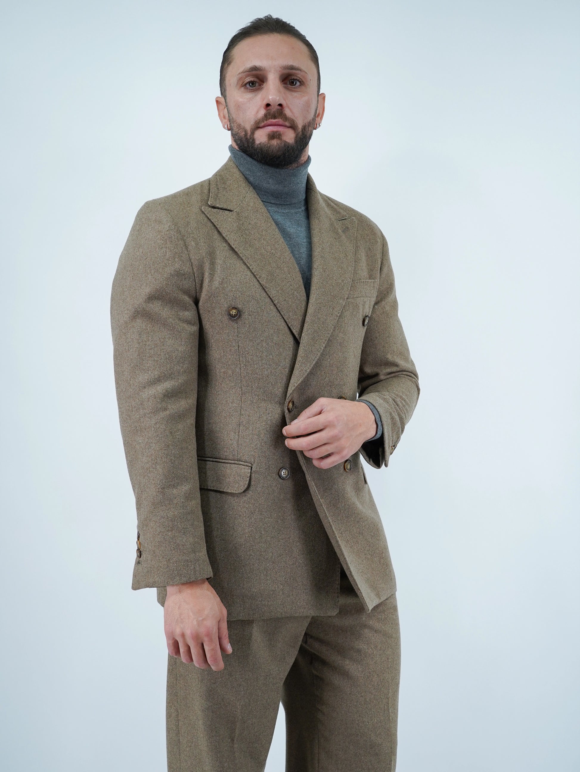 Giacca Harmonious doppiopetto in flanella quercia