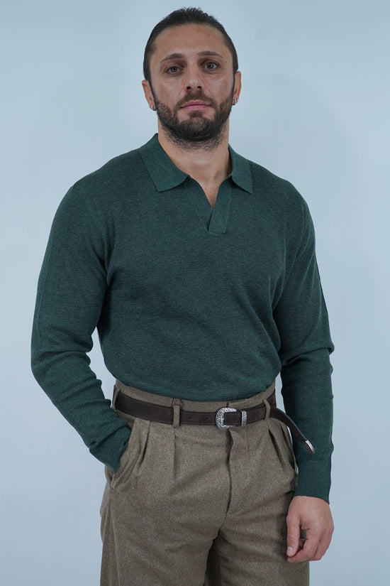 Polo senza bottoni in filo verde
