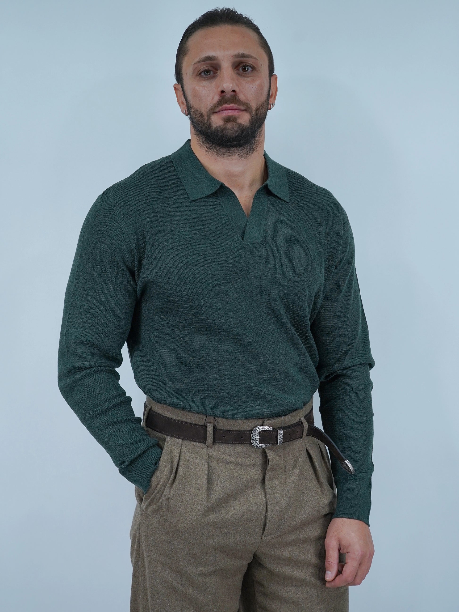 Polo senza bottoni in filo verde