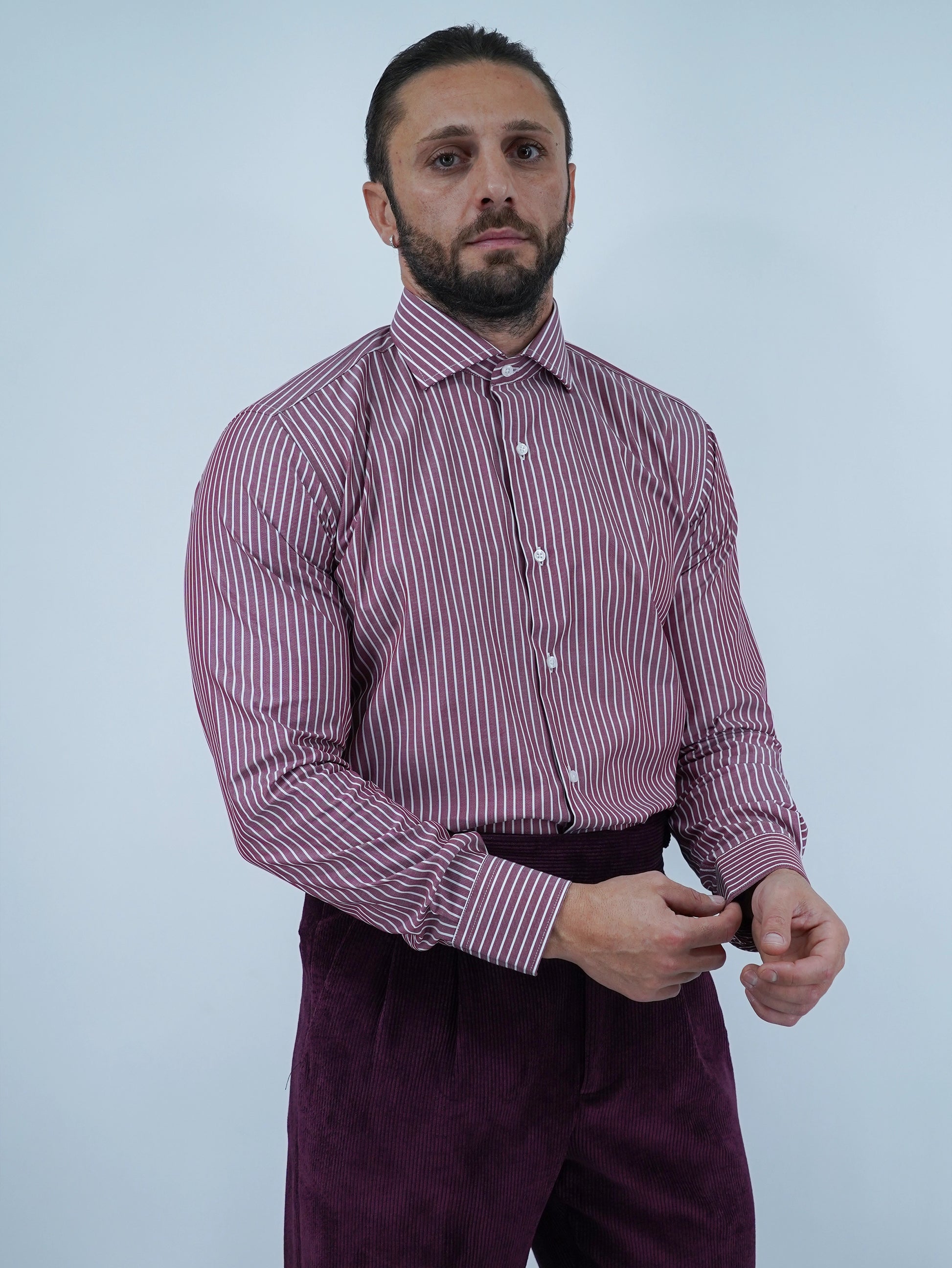 Camicia collo francese bordeaux rigo bianco