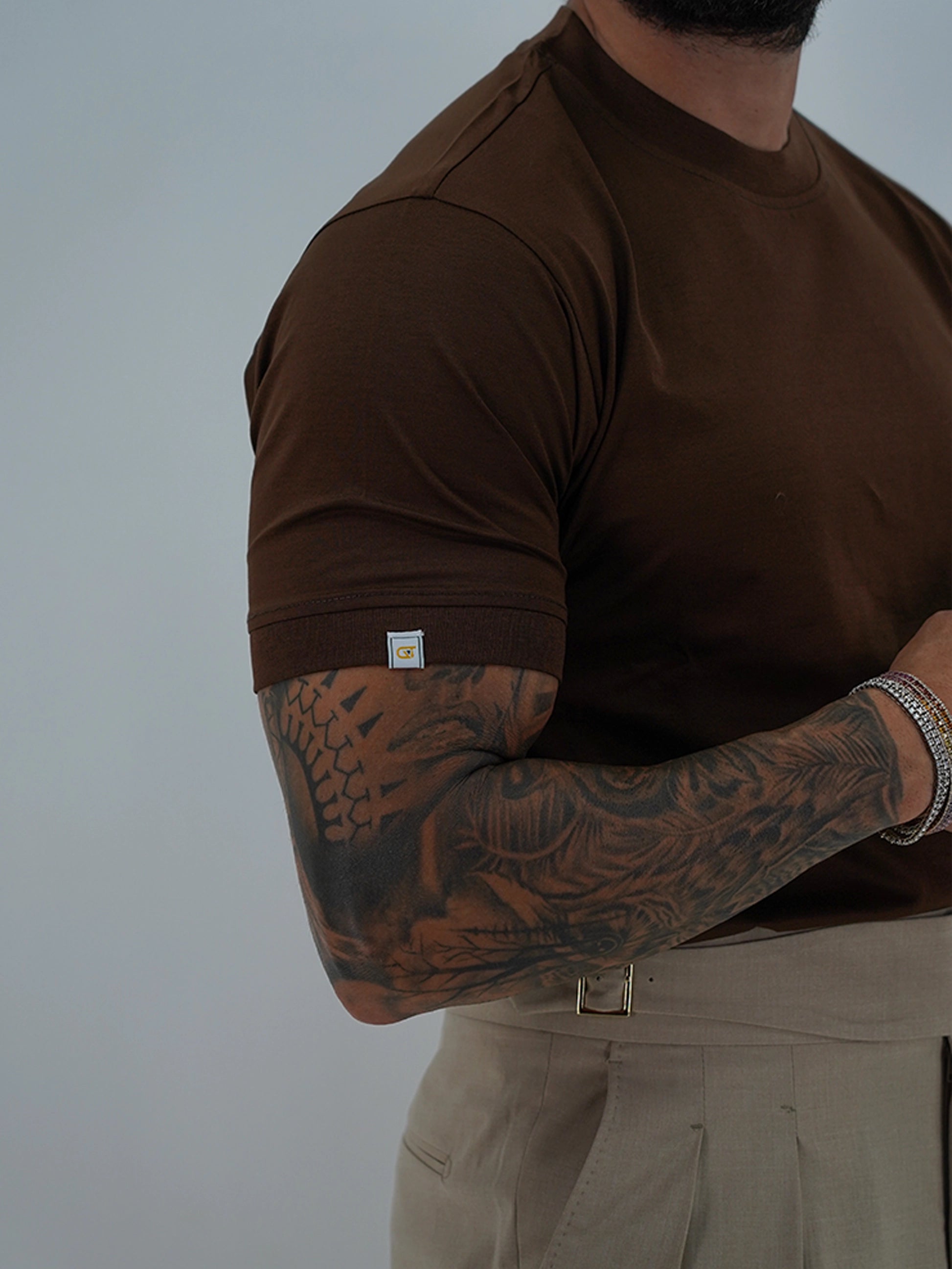 T-Shirt in Filo di Scozia | Girocollo| Caffè