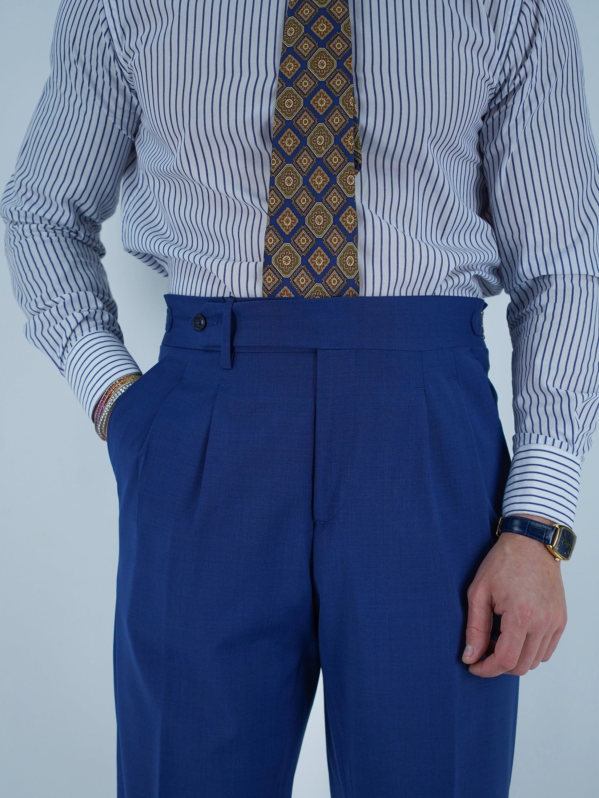 Gurkha 1 bottone - Fondo 20/23cm | Doppia Fibbia Regolabile | Blu Inchiostro