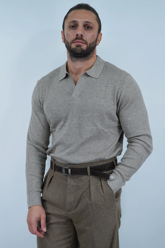 Polo senza bottoni in filo beige