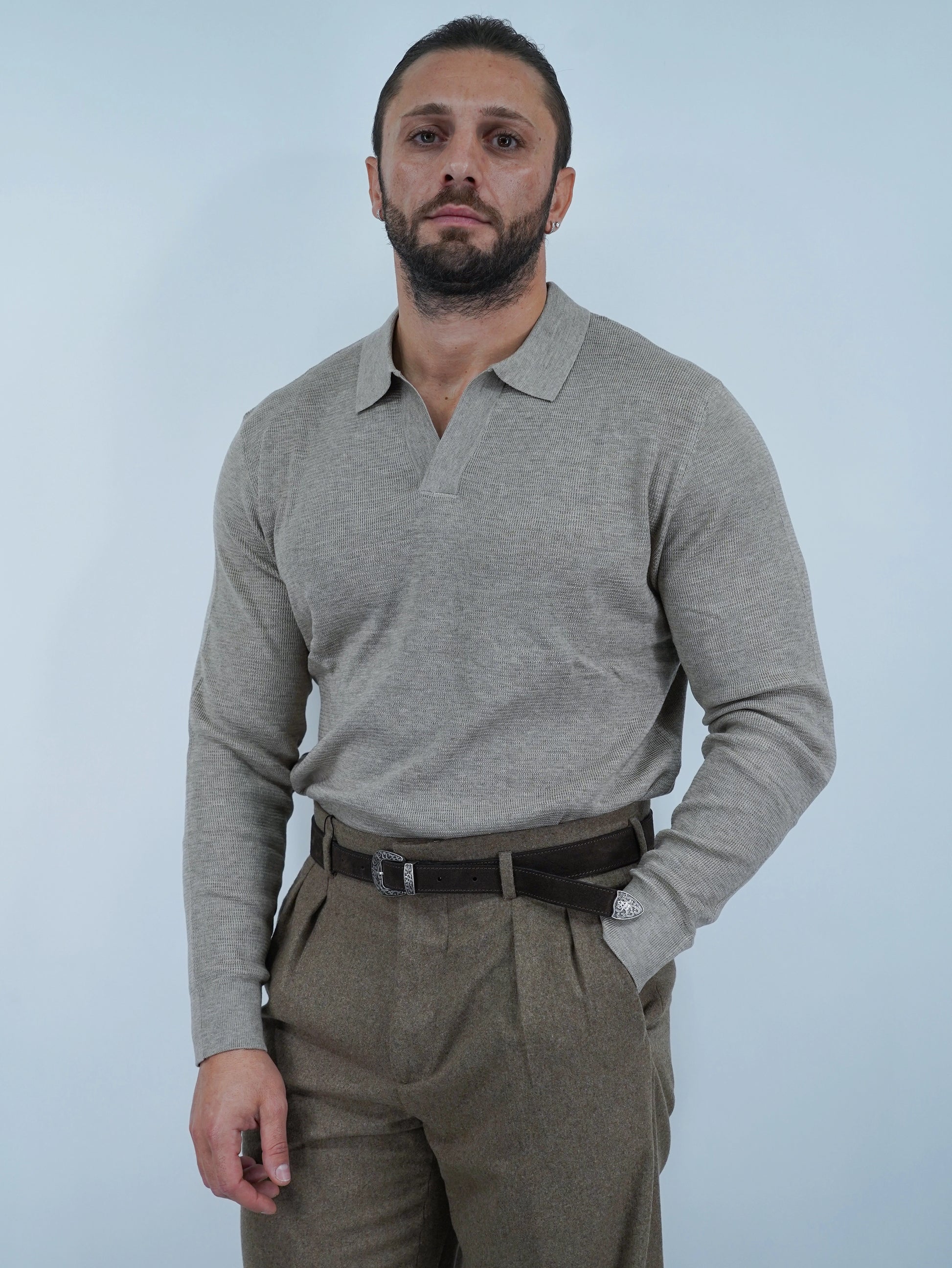 Polo senza bottoni in filo beige