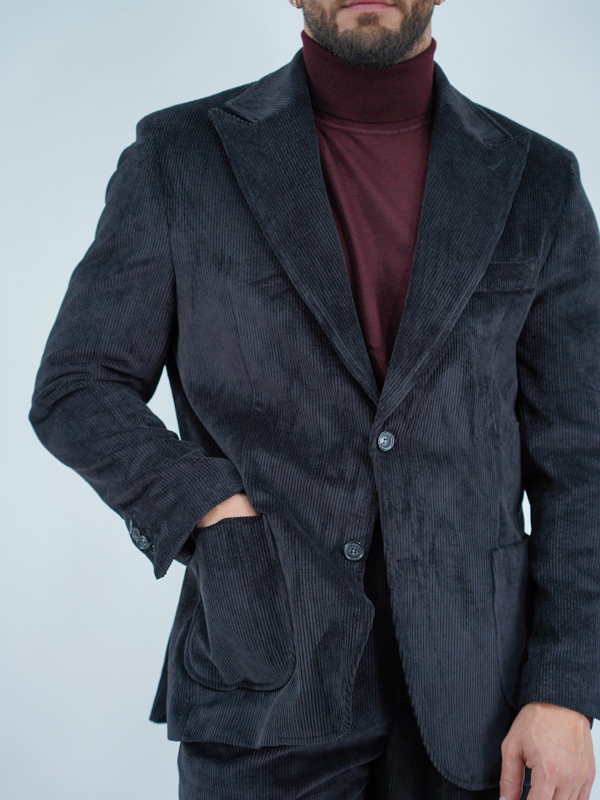 Giacca Harmonious monopetto in velluto a coste nero