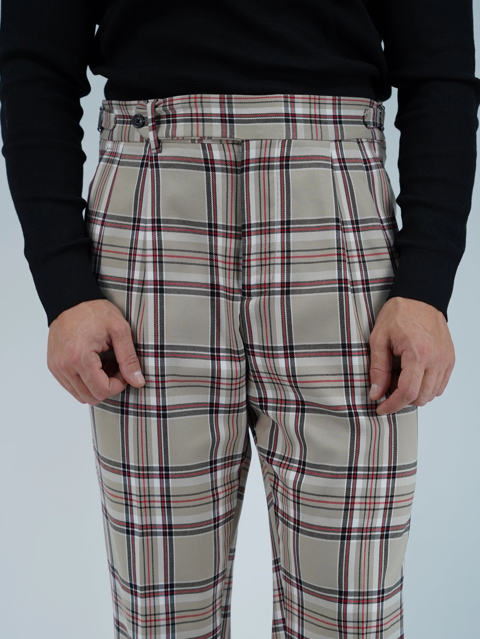 Gurkha un bottone con fibbie laterali stringenti Tartan Beige Check