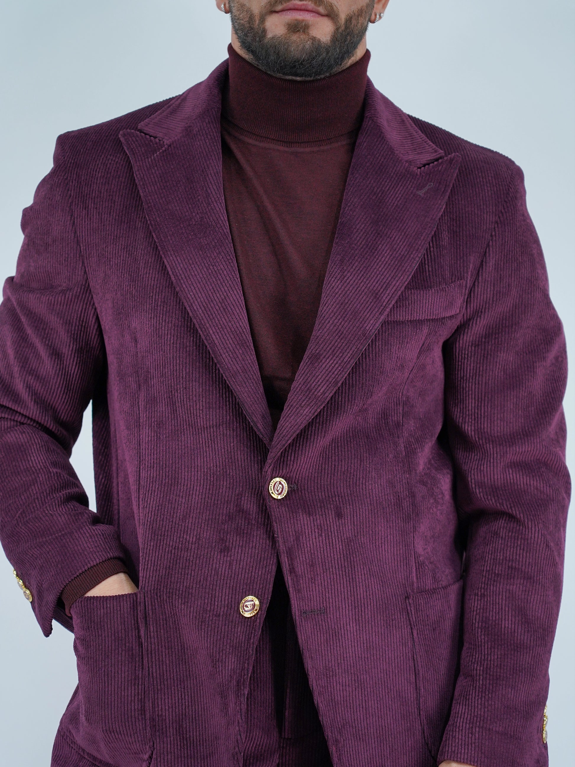 Giacca Harmonious monopetto in velluto a coste bordeaux