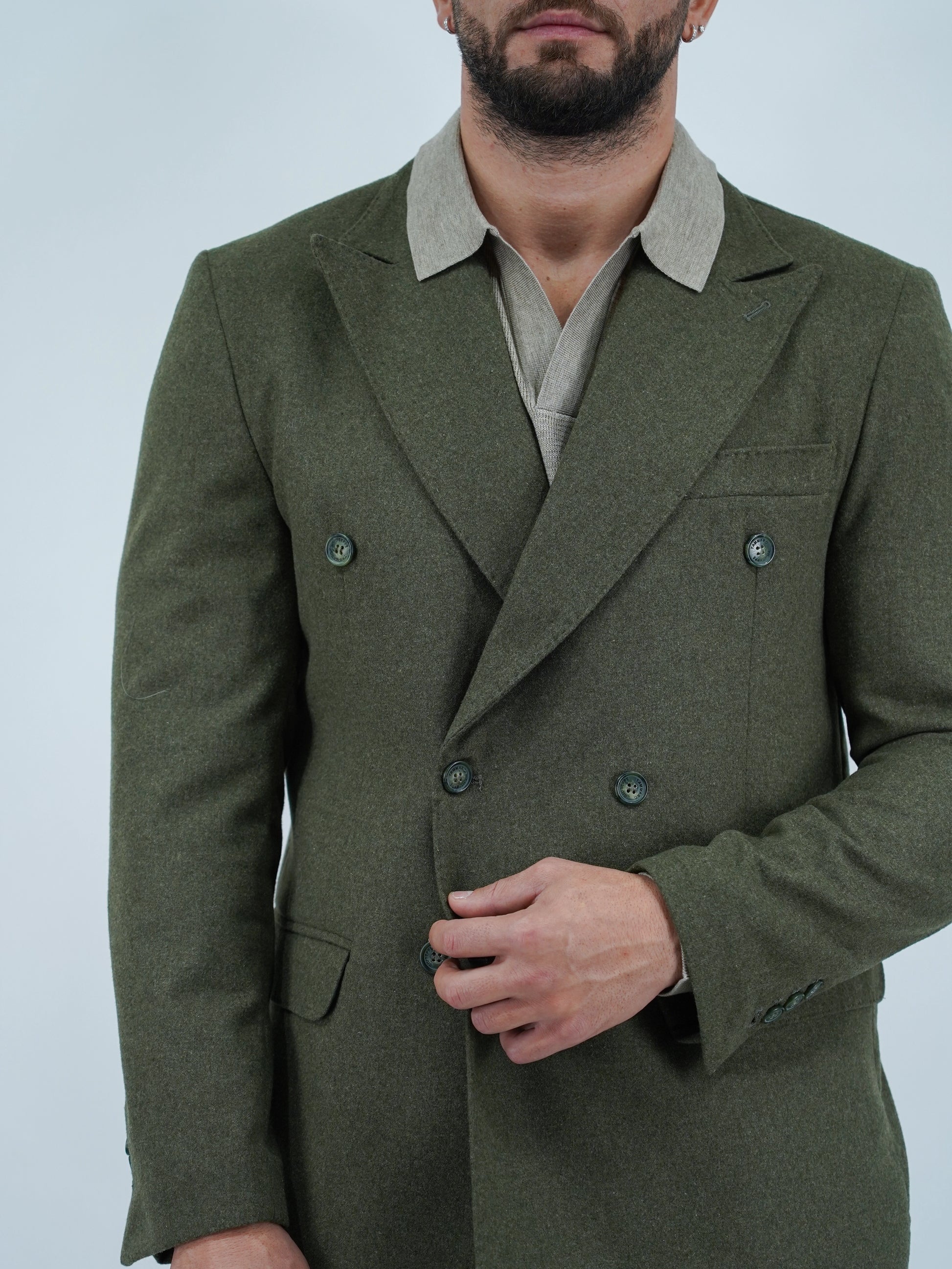 Giacca Harmonious doppiopetto in flanella verde foresta