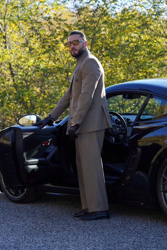 Giacca Harmonious doppiopetto in flanella quercia