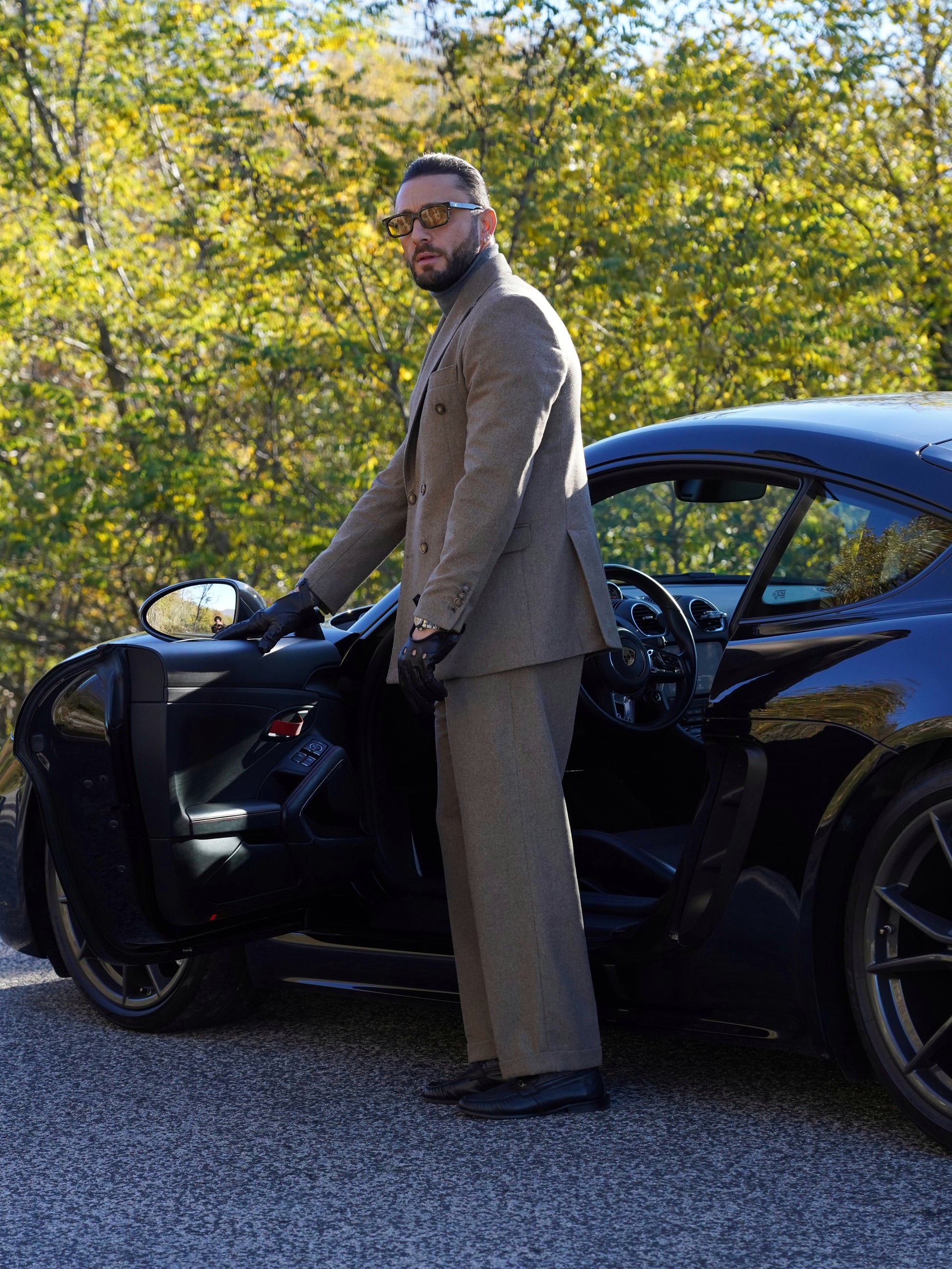 Giacca Harmonious doppiopetto in flanella quercia