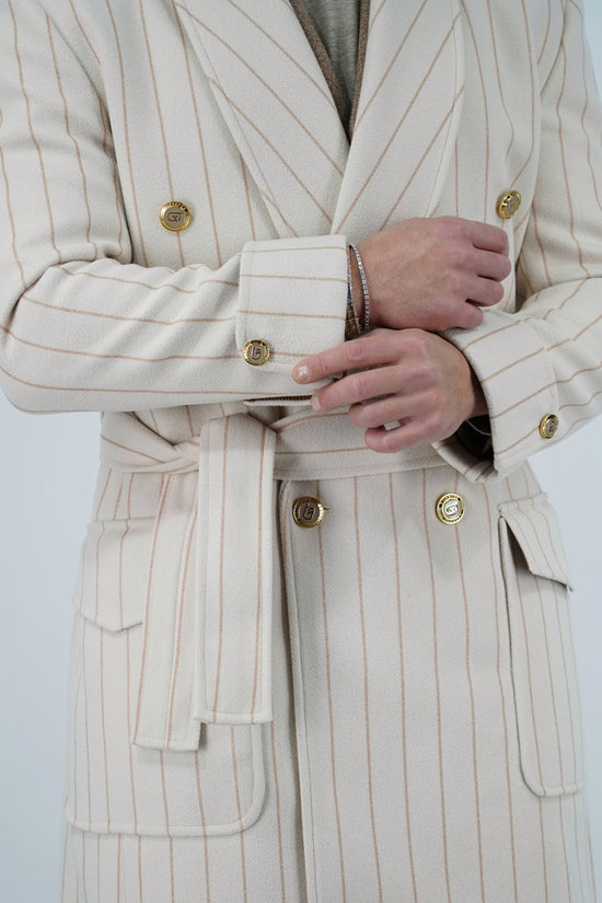 Cappotto Royal collo a scialle panna gessato