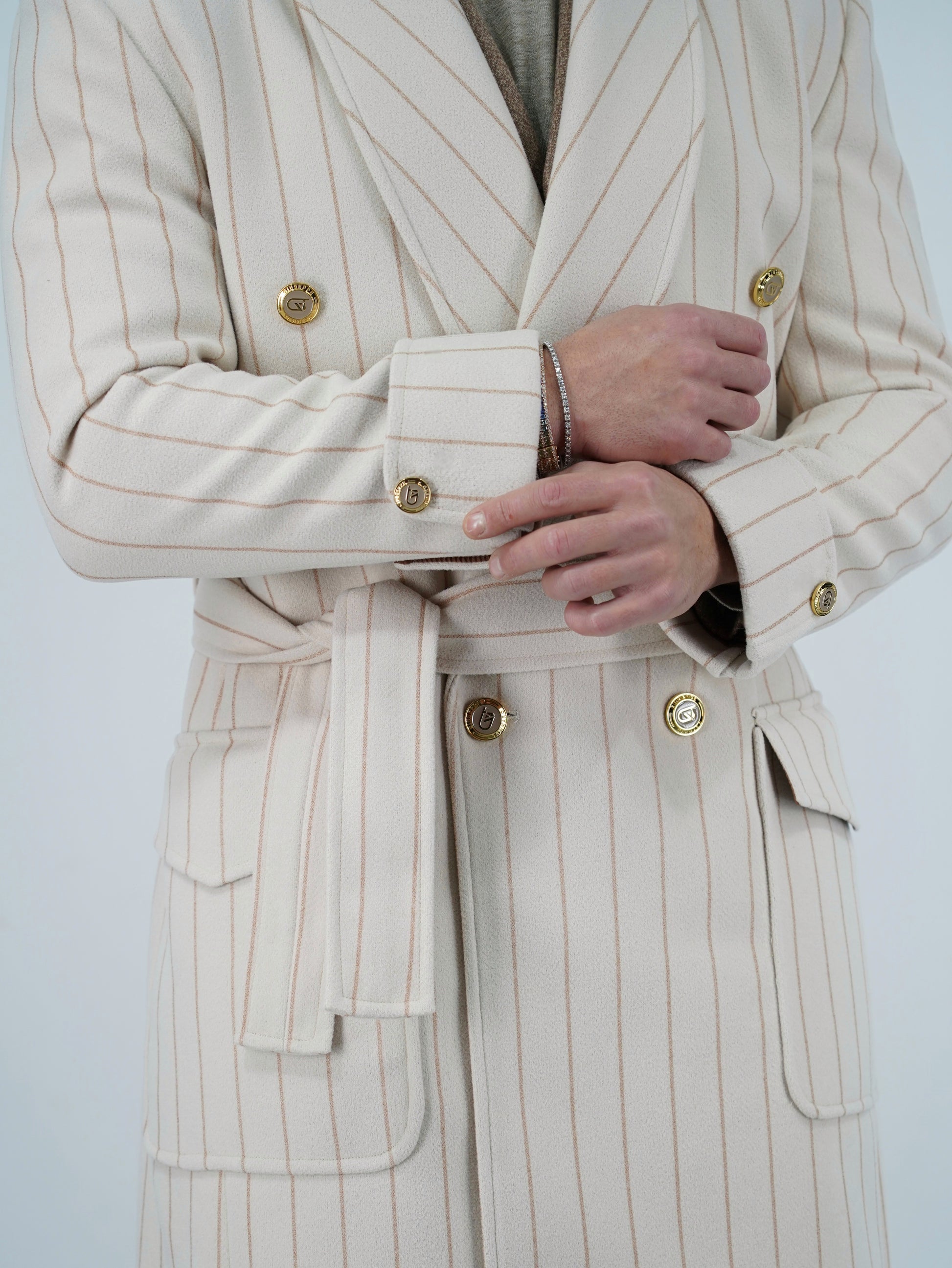 Cappotto Royal collo a scialle panna gessato