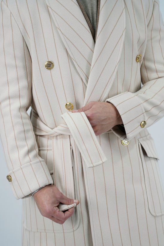 Cappotto Royal collo a scialle panna gessato