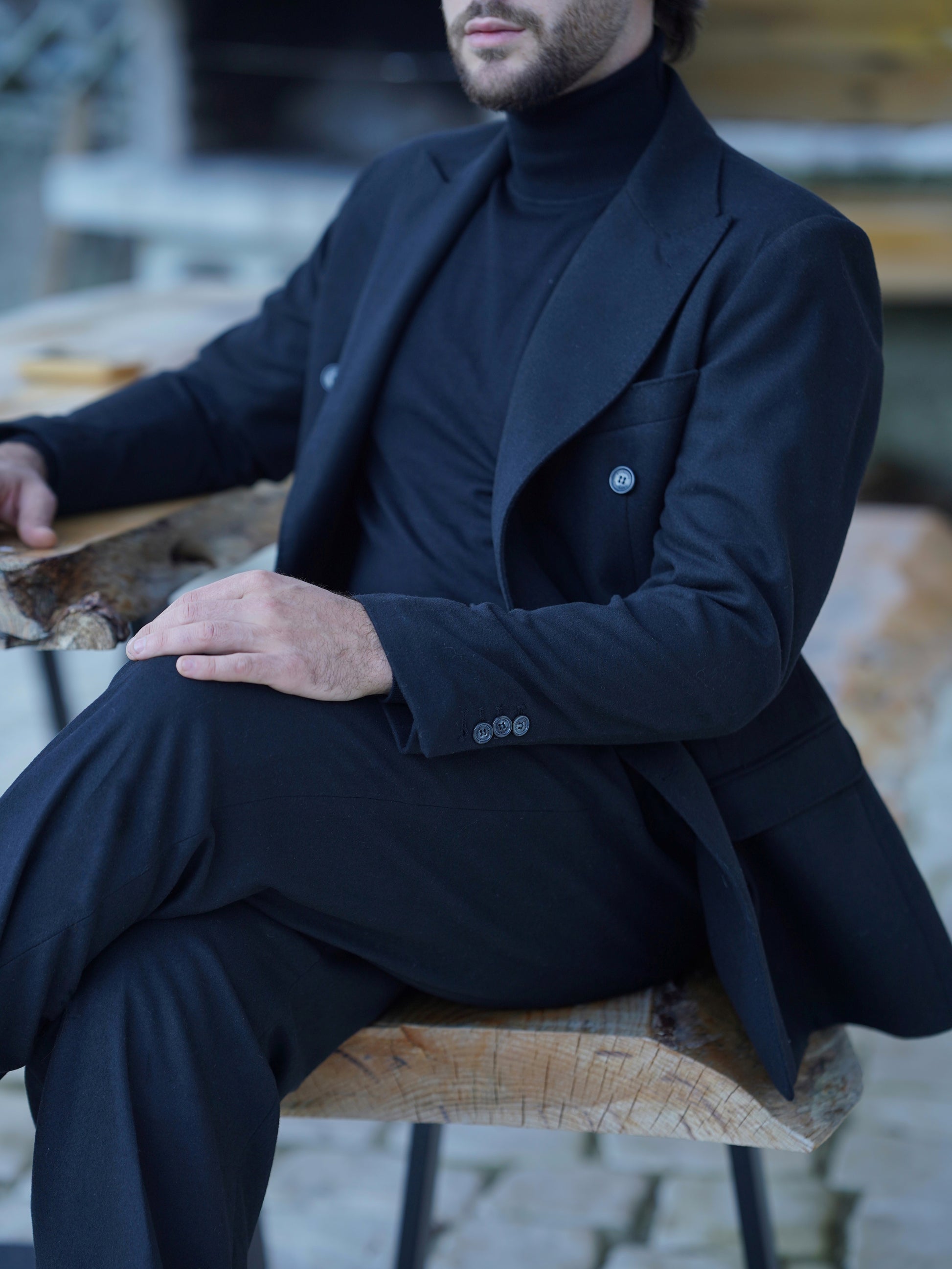 Giacca Harmonious doppiopetto in flanella nero