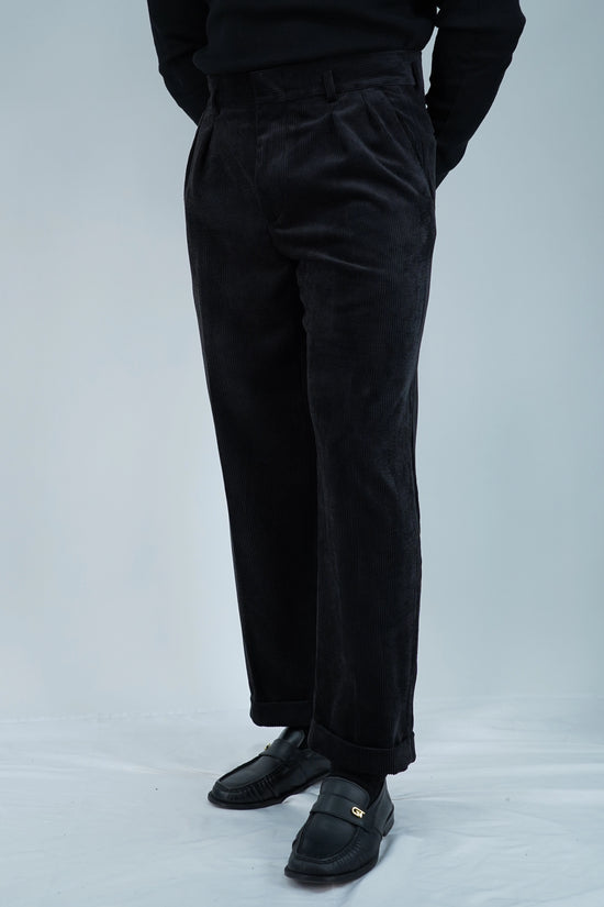 Gurkha con passanti in velluto a coste nero fondo 23cm