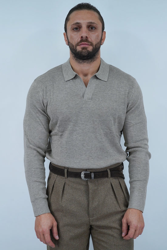 Polo senza bottoni in filo beige