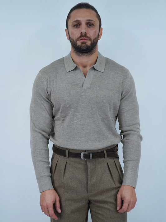 Polo senza bottoni in filo beige