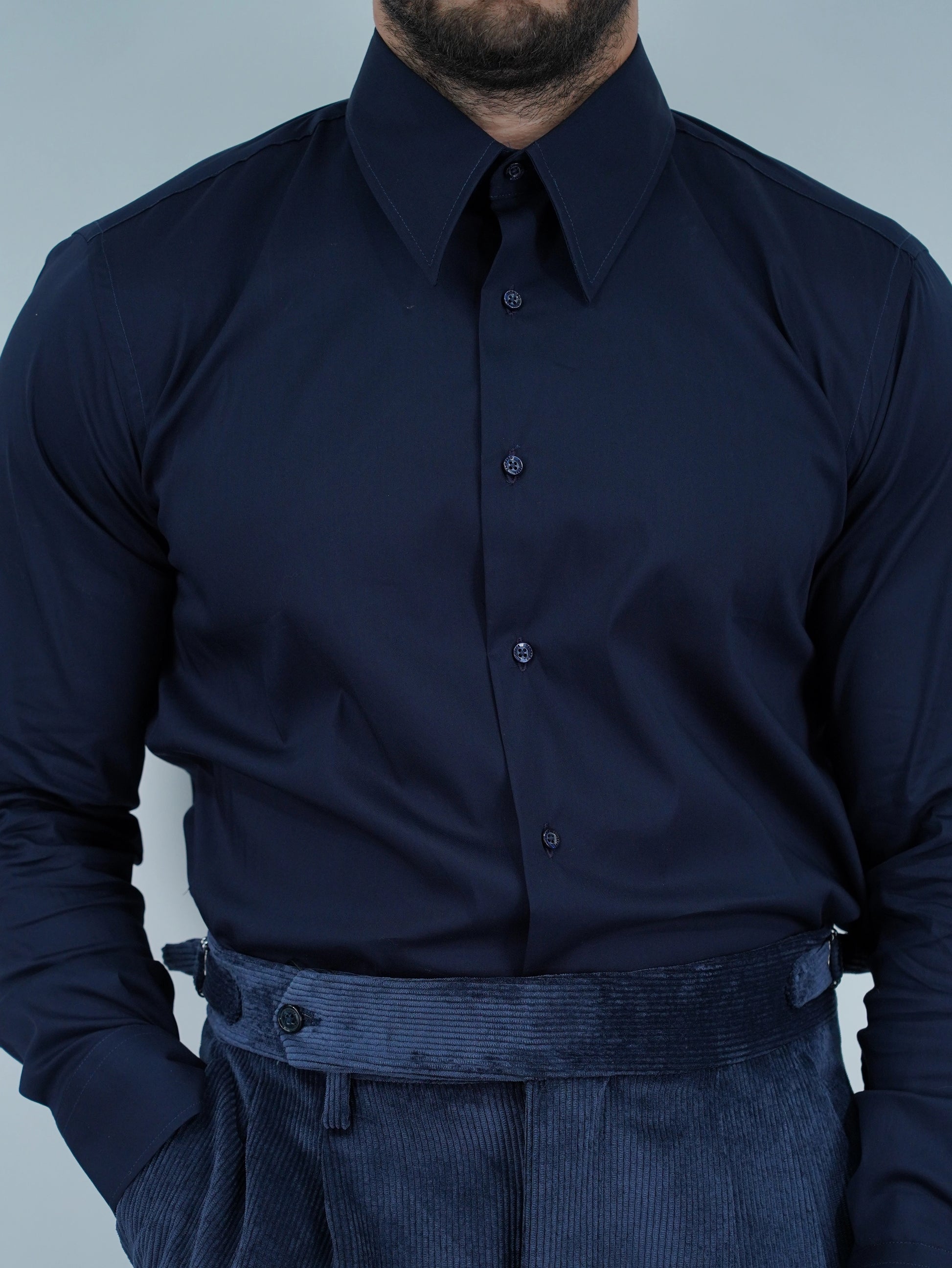 Camicia collo a vela blu