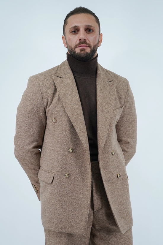 Giacca Harmonious doppiopetto in flanella argilla