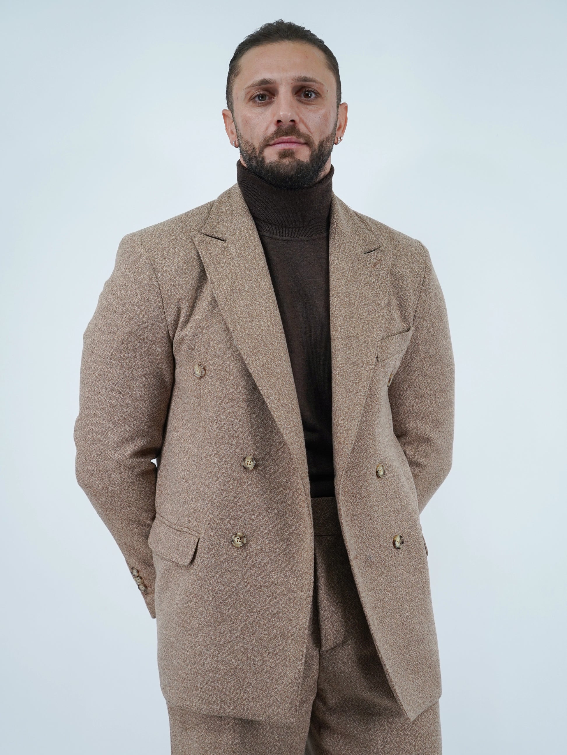 Giacca Harmonious doppiopetto in flanella argilla