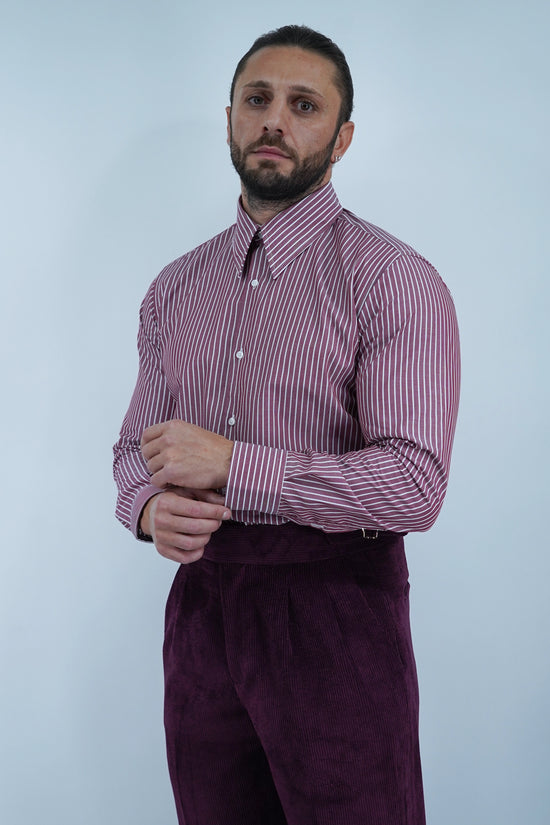 Camicia collo a vela bordeaux rigo bianco