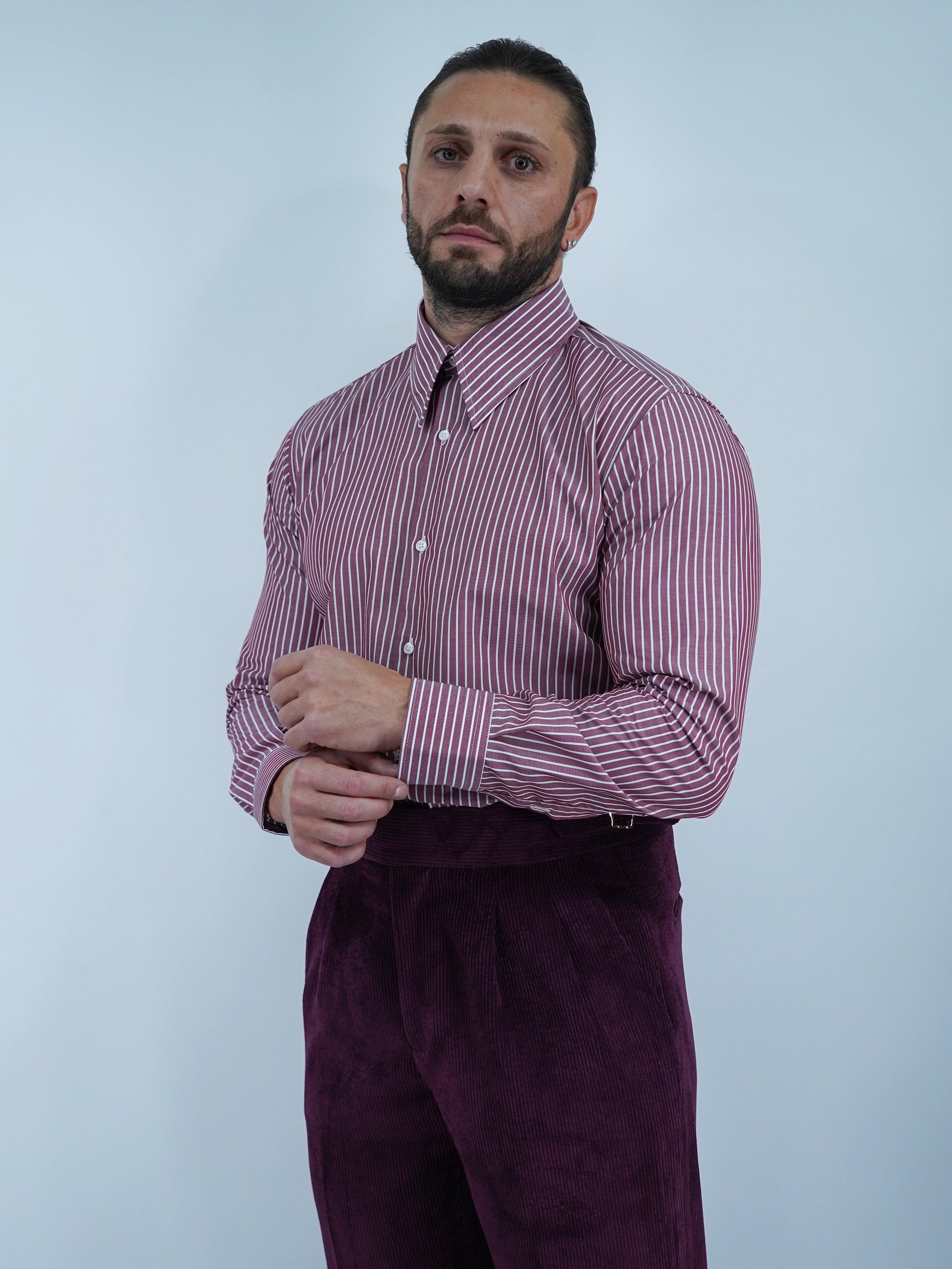 Camicia collo a vela bordeaux rigo bianco