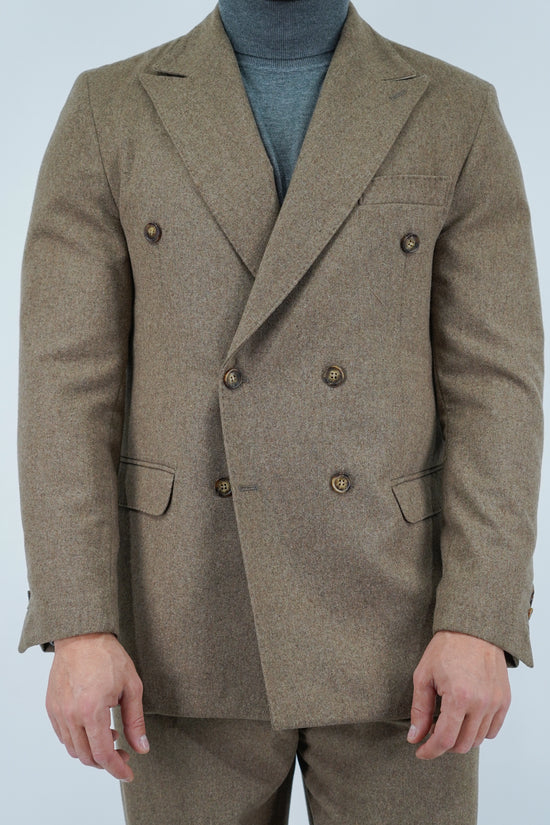 Giacca Harmonious doppiopetto in flanella quercia