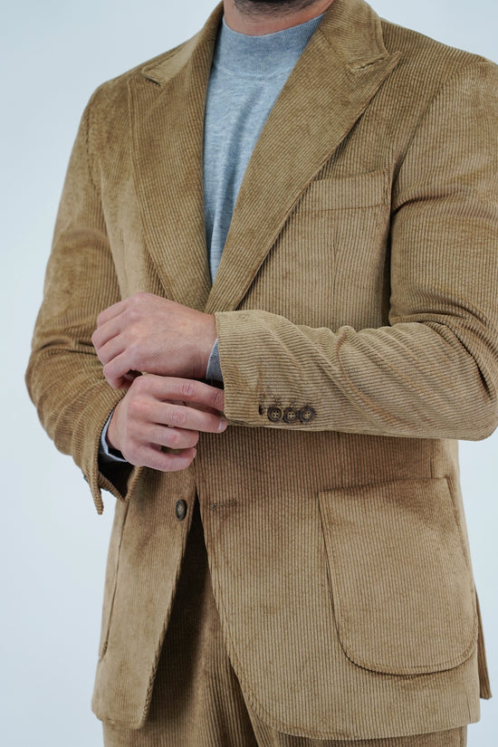 Giacca Harmonious monopetto in velluto a coste fango