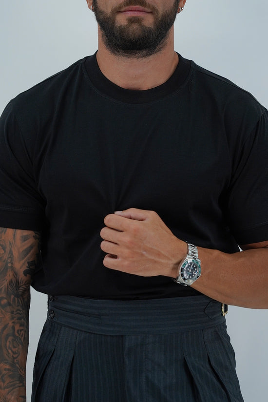 T-Shirt in Filo di Scozia | Girocollo| Nero