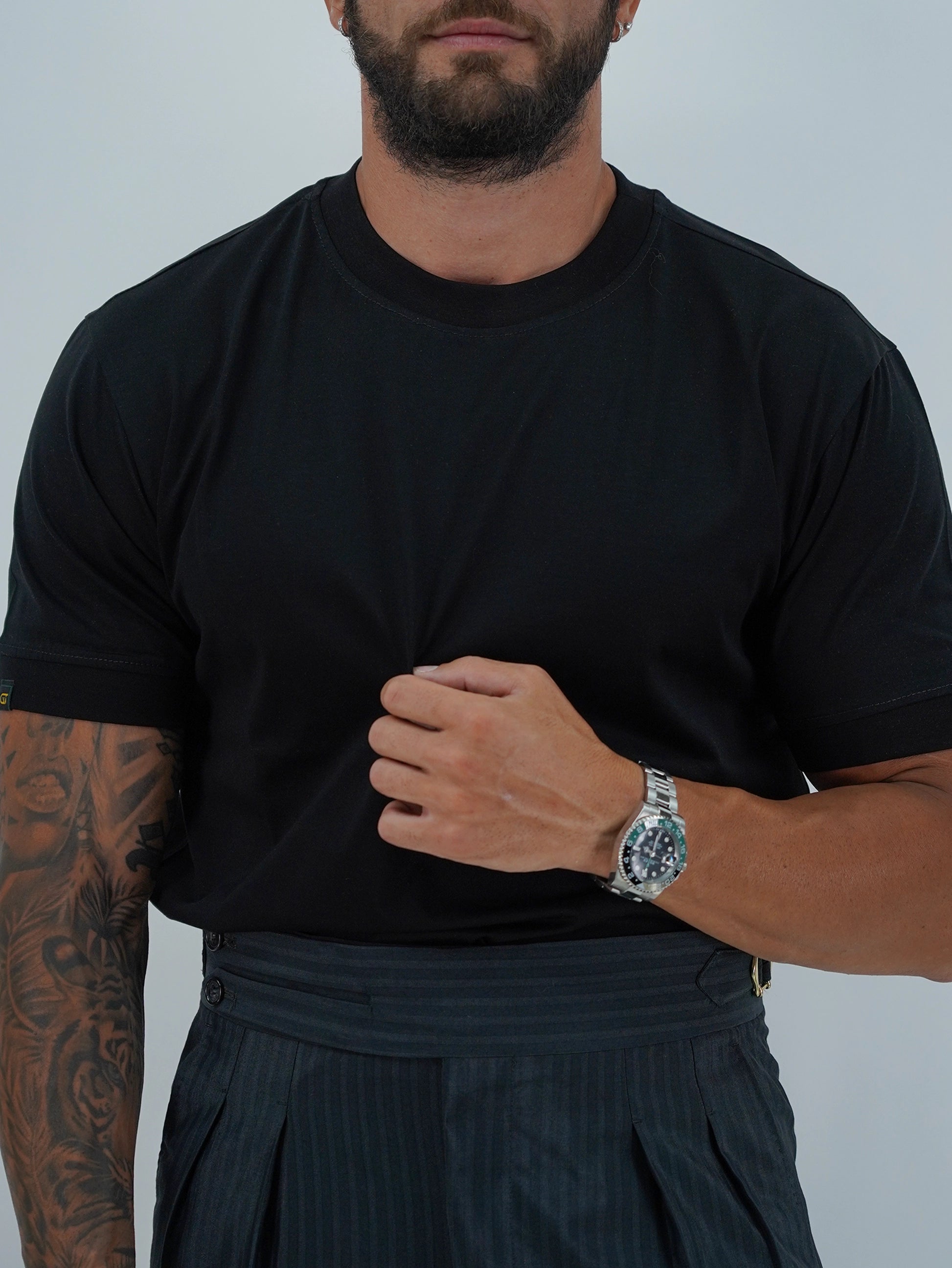 T-Shirt in Filo di Scozia | Girocollo| Nero