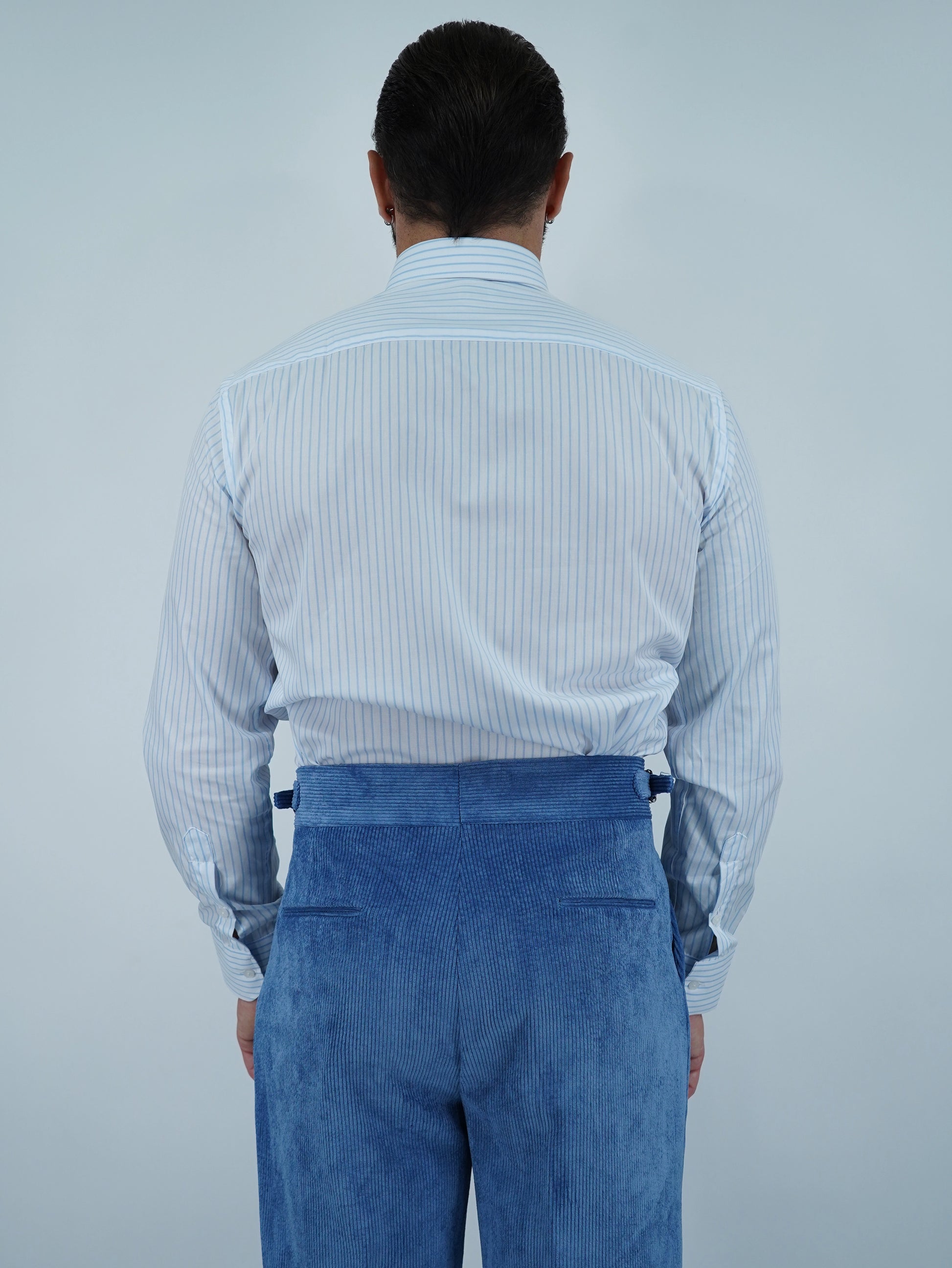 Camicia collo francese Bianca rigo celeste